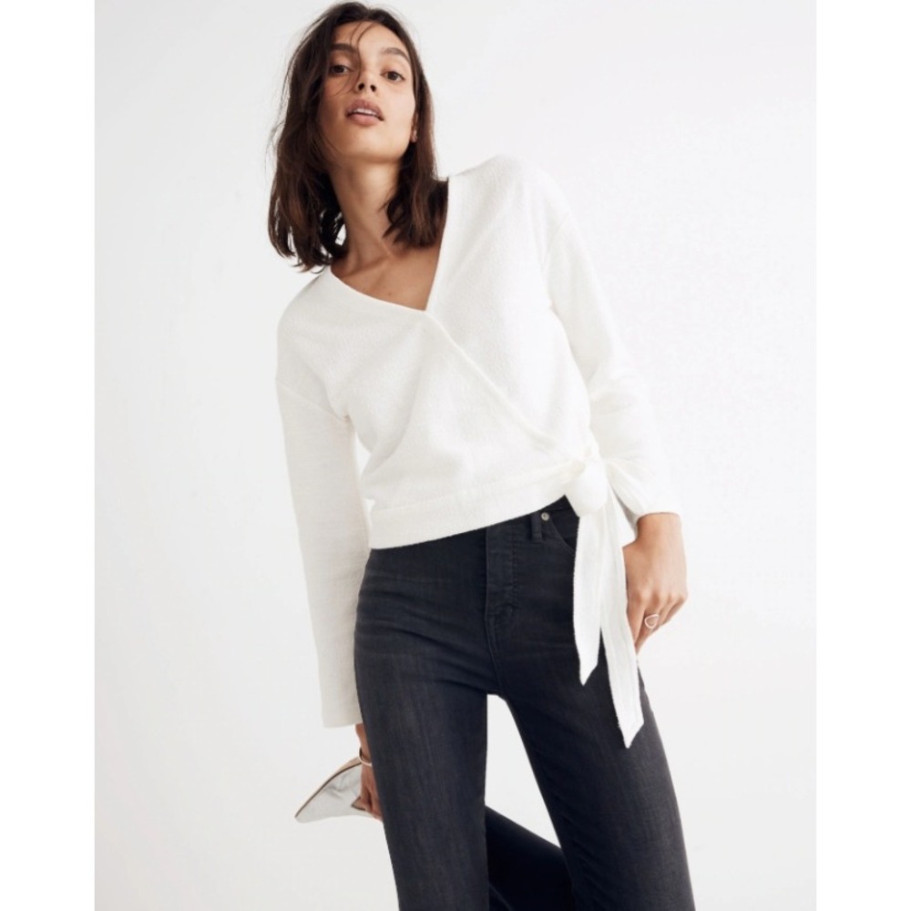 Madewell Texture & Thread Cream Wrap Tie Top XS Long Sleeve K3979 Cottagecore